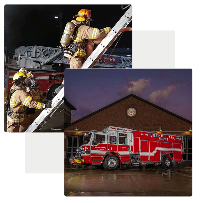 Photograph of volunteer firefighters and Bethel Park truck